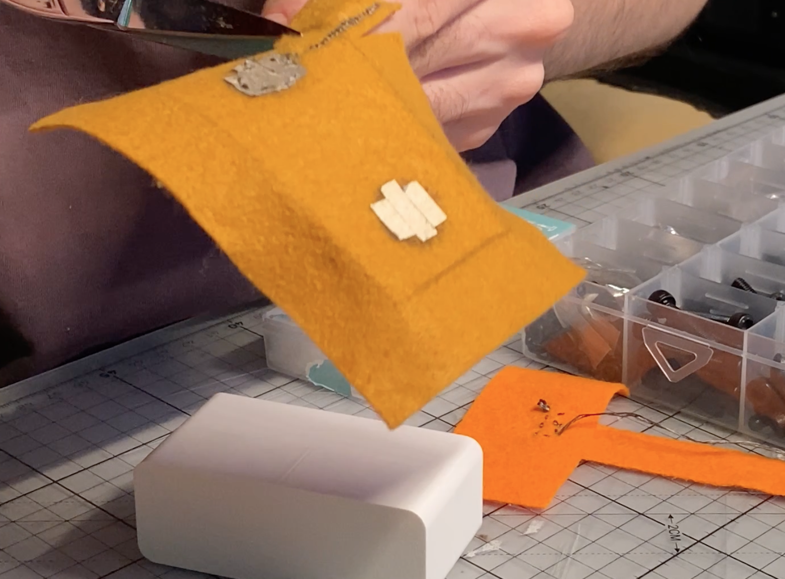 Making a gamepad prototype. Cutting felt.